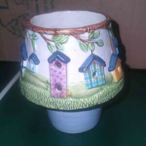 Birdhouse Springtime Tea Light or Votive Candle Holder - Ceramic - 4 inches
